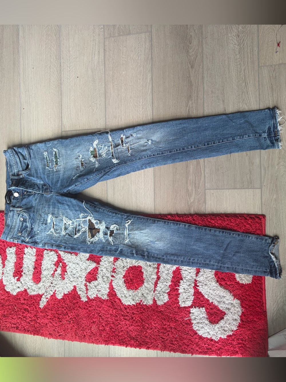Men's Skinny Distressed Blue Jeans - Slim Fit Ripped Denim